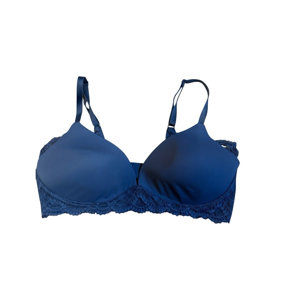 Adore Me Bra 36D Navy Blue Molded Padded Lace T-Shirt Full Coverage